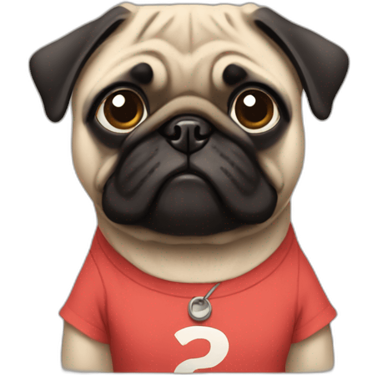 pug wearing a t-shirt emoji