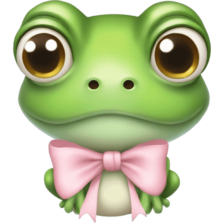 A cute frog with a light pink bow emoji