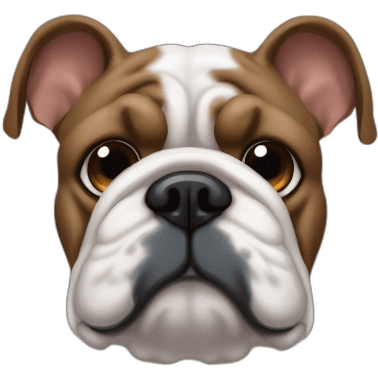 Perro bulldog francés color negro con pequeñas manchas marrón con ojos color celeste y el otro ojo marrón con una mancha blanca arriba de la nariz sacando la lengua emoji