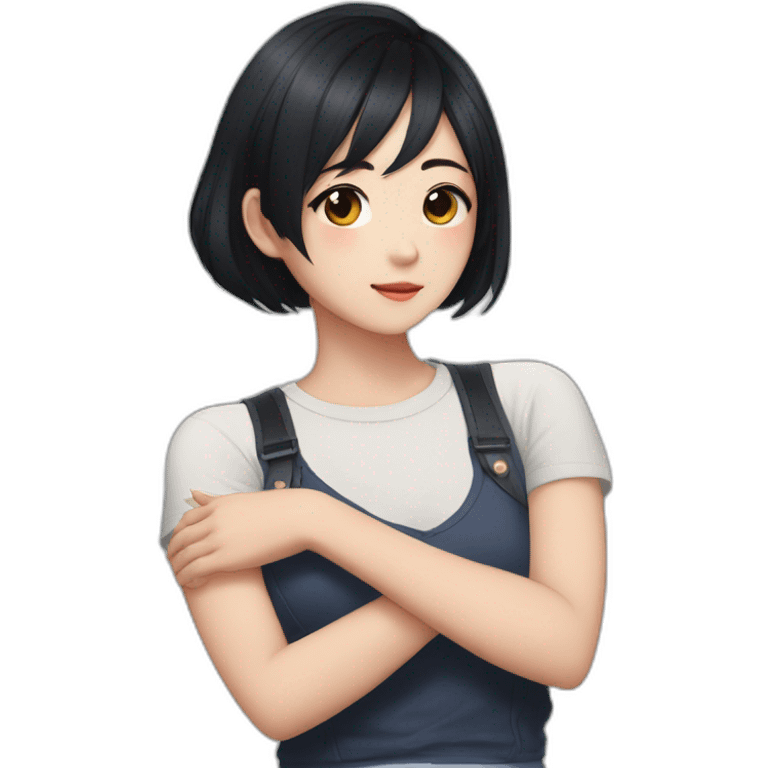 arms crossed kpop girl idol short black hair emoji