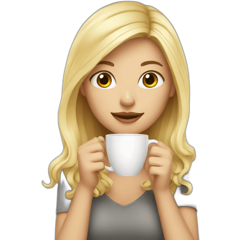 blonde girl drinking coffe emoji