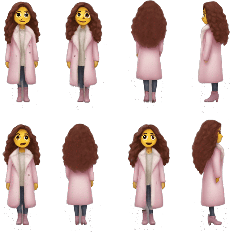 Burgundy long haired girl wearing Pale pink full length fur coat emoji