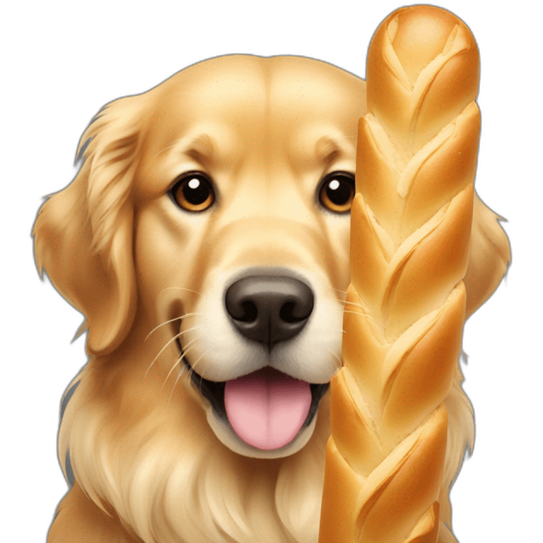 golden retriever holding a baguette in mouth emoji