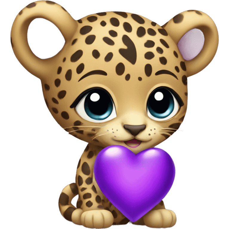 Baby leopard holding a purple heart  emoji