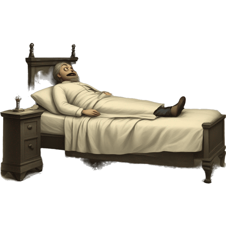 A sick man on a bed in 1870 emoji