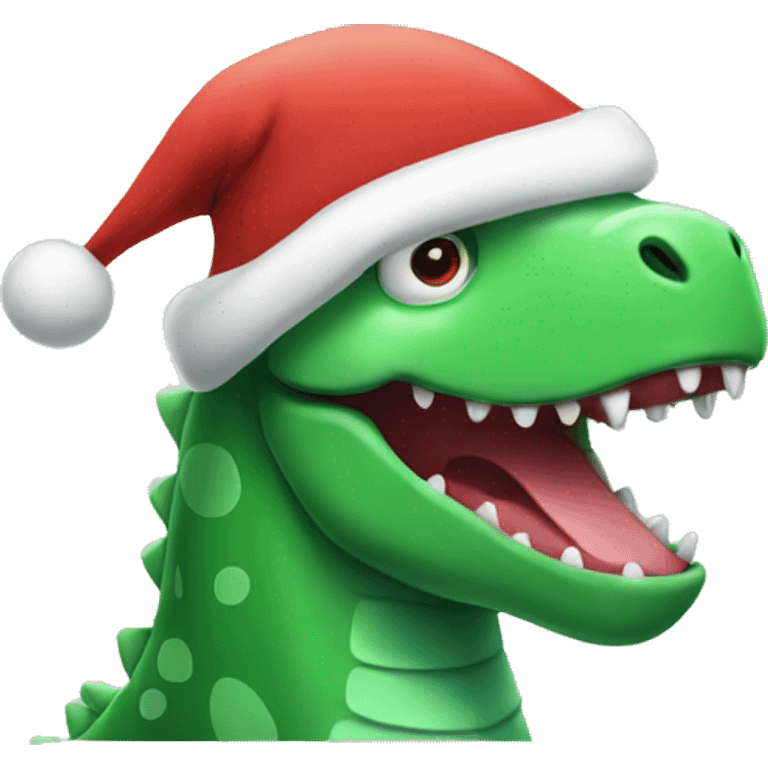 Green Dino wearing Santa hat emoji