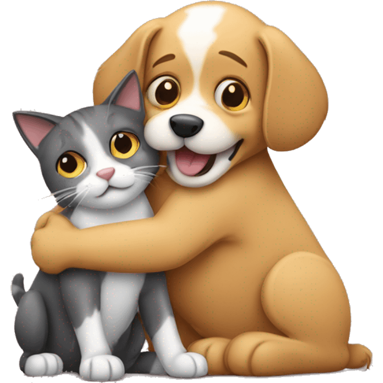 Dog hugging a cat emoji