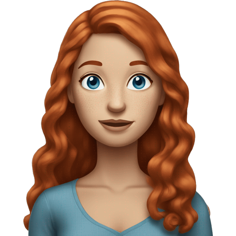 Redhead woman  with long hair blue eyes freckles emoji