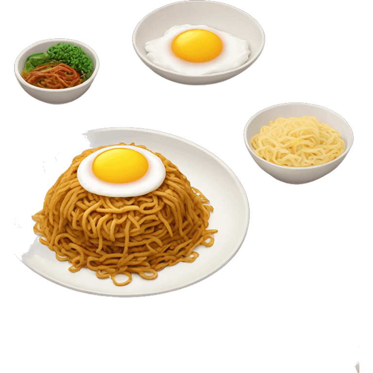 mie goreng with egg on a plate on the top of table emoji