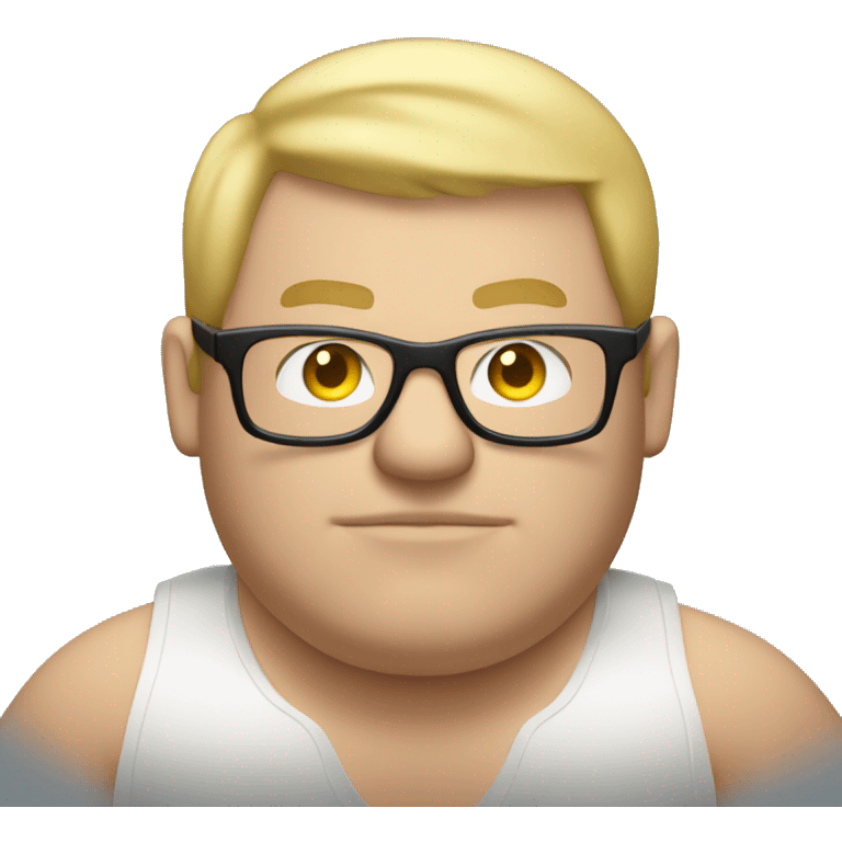 A fat guy with no shirt on with blonde hair and glasses typing on a keyboard  emoji