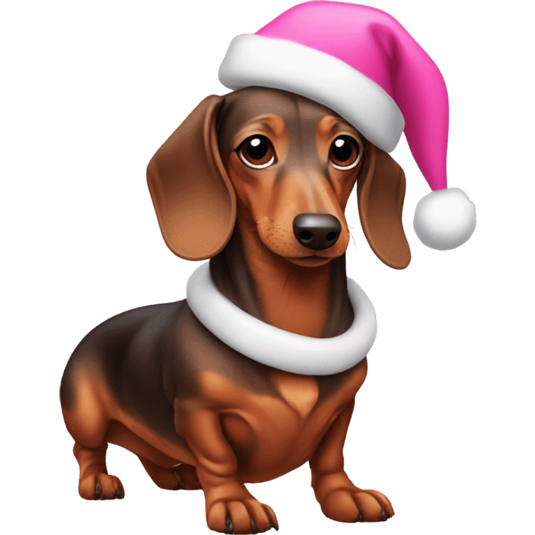 Dachshund wearing a pink Santa hat emoji