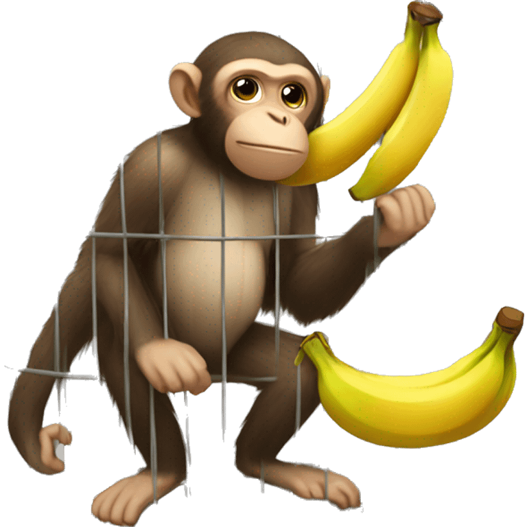 Monkey in a cage. Can't reach the banana.  4к emoji