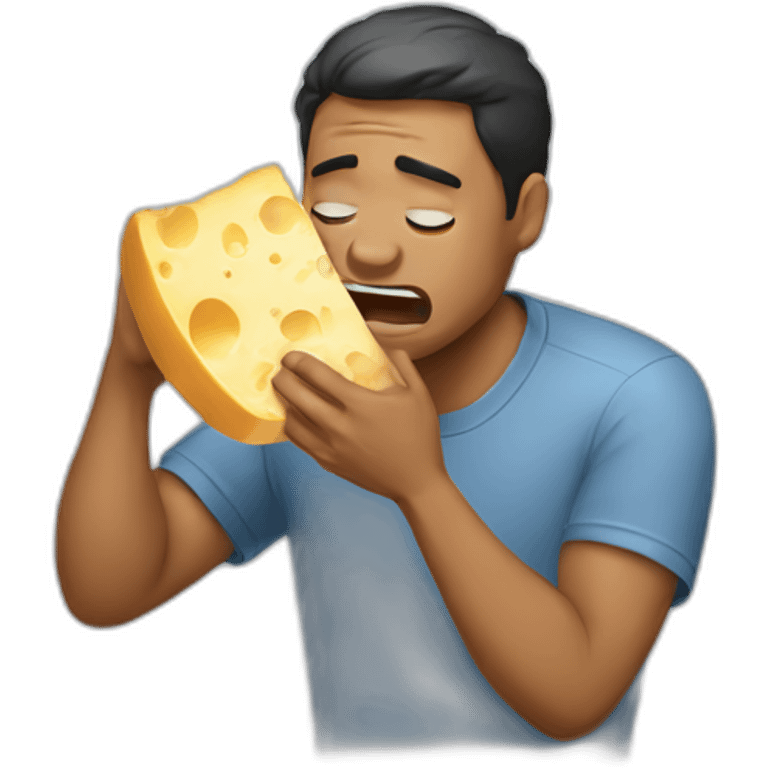 Man crying holding cheese emoji