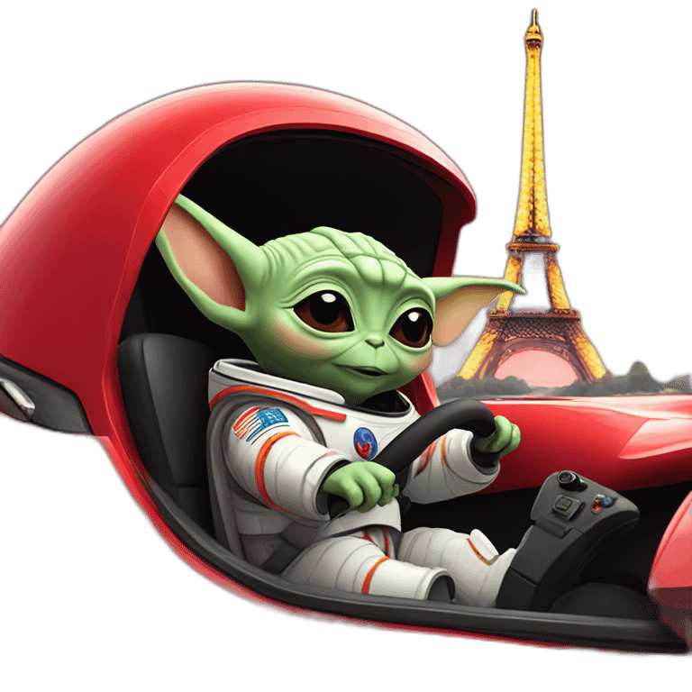 baby yoda unicorn driving a red ferrary in an astronaut suit in paris emoji