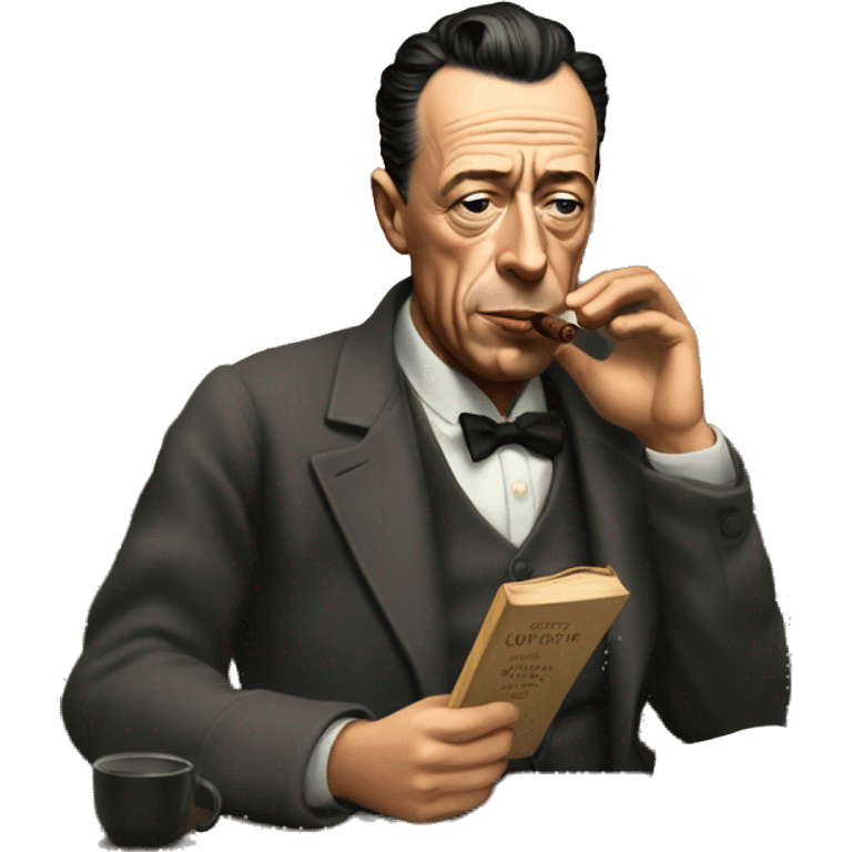 Albert Camus with cigar and book emoji