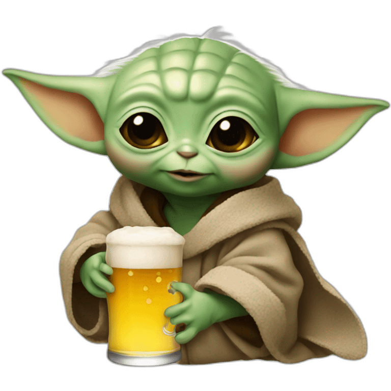 Baby yoda with a beer emoji