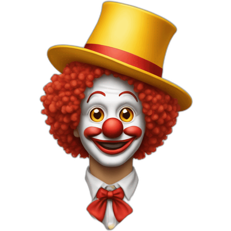 un clown au nez rouge qui est gentil avec des cheveux jaune bouclés et un haut chapeau fin étrange  emoji