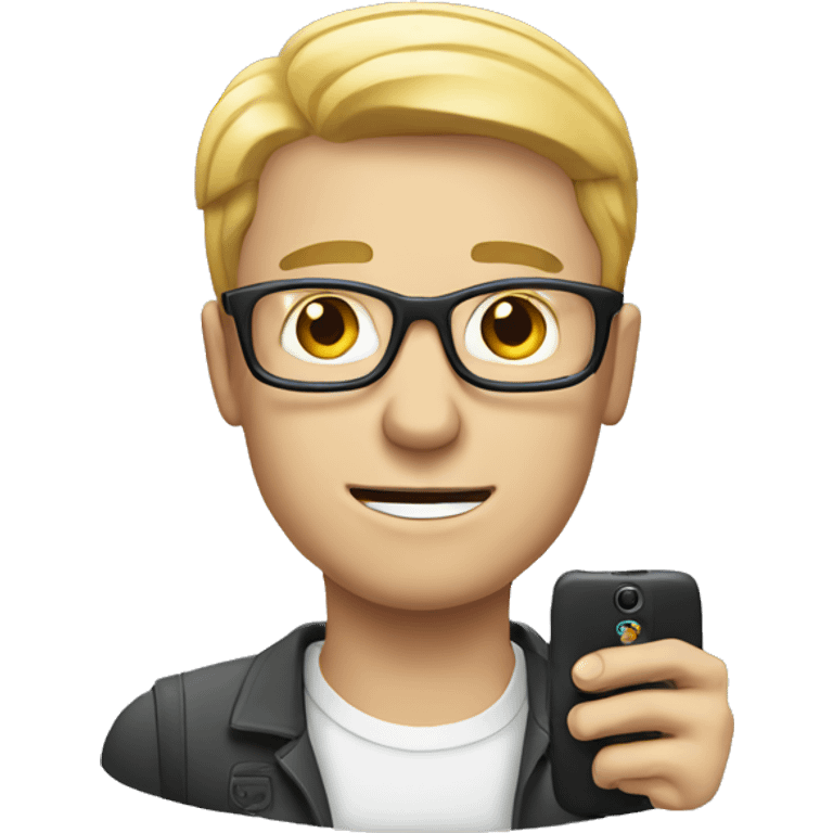 A white man holding a mobile phone emoji