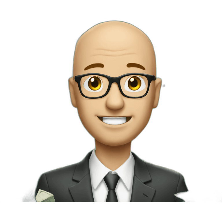 Bald lawyer with glasses showered in loads of dollars emoji