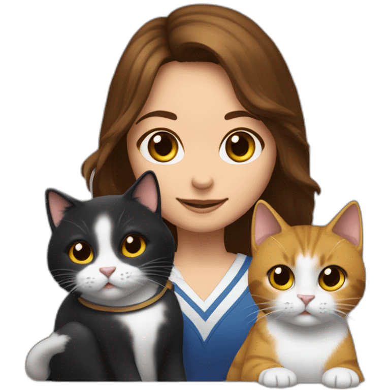 a young girl with brown hair grabbing a Gavel like a judge, and with two cats behind her, one cat black and the other cat snowshoe emoji