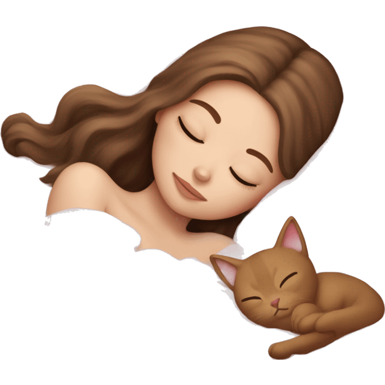 White girl brown hair sleeping with light pink kitty emoji