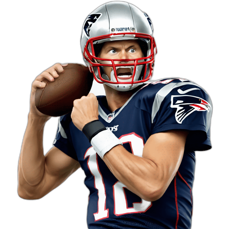 Tom brady with his football helmet on pumping his fist and yelling Let's Go emoji