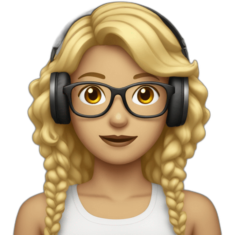 A girl with medium blond hair wearing headphones and glasses emoji