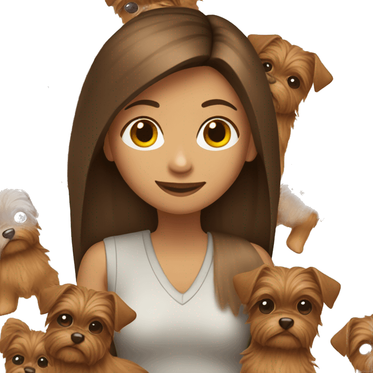 Brown straight hair girl holding yorkie  emoji