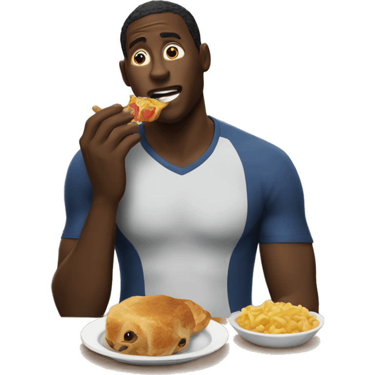 a black guy eating while talking about his Hell Cat emoji