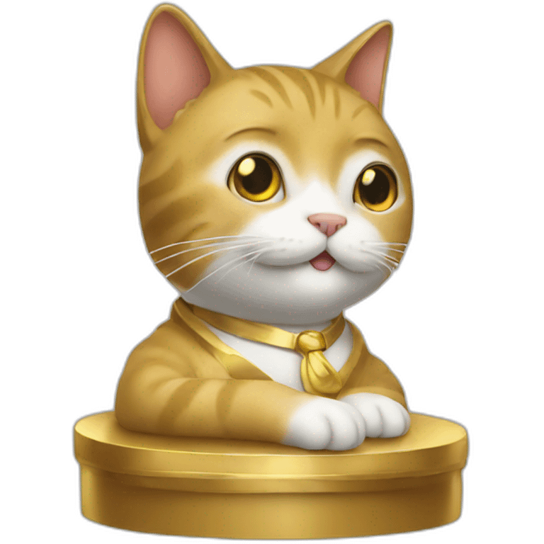 cat secretary sitting on top of the gold cloud emoji