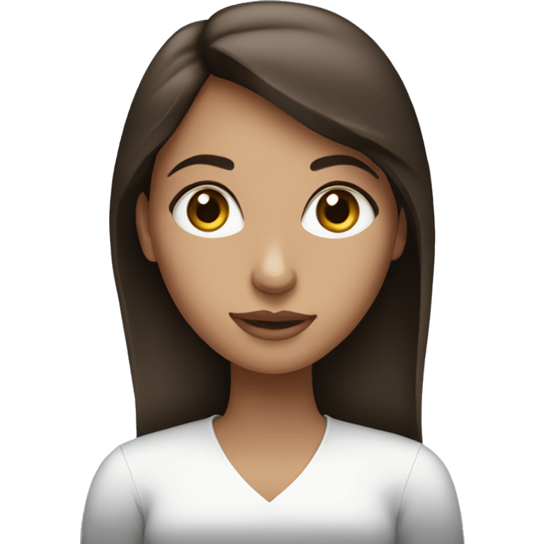 A brunette girl, blue eyes, works on a MacBook emoji