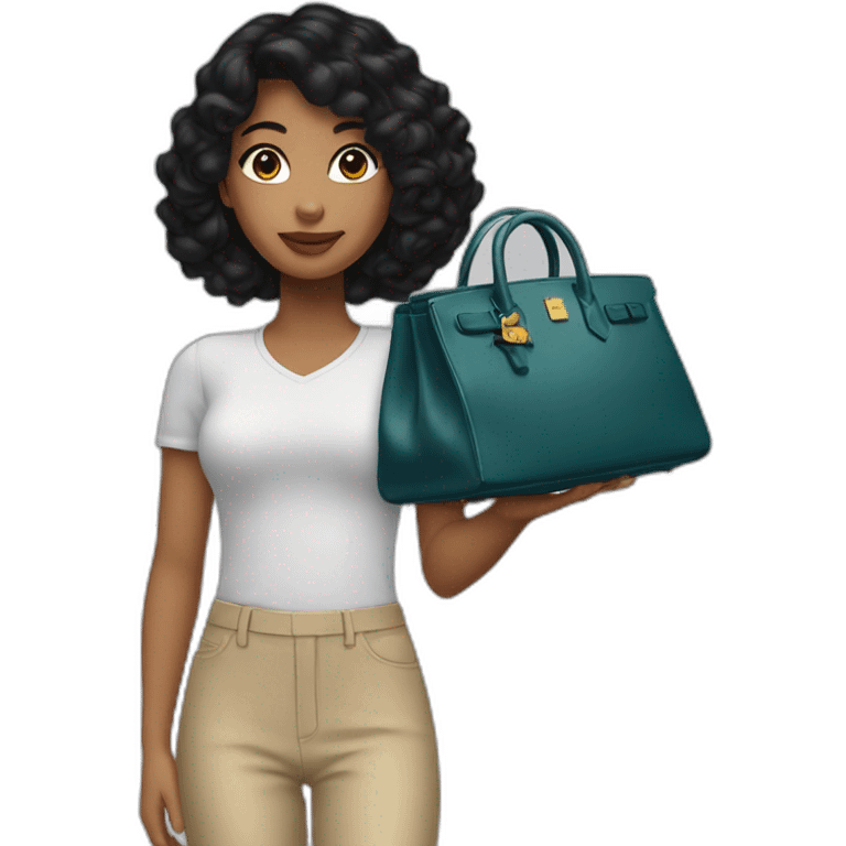 girl with black hair holding a birkin bag emoji