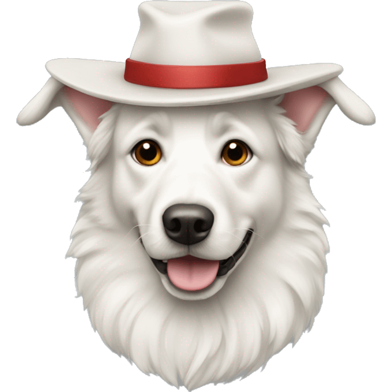 a white swiss sheperd dog with a hat emoji