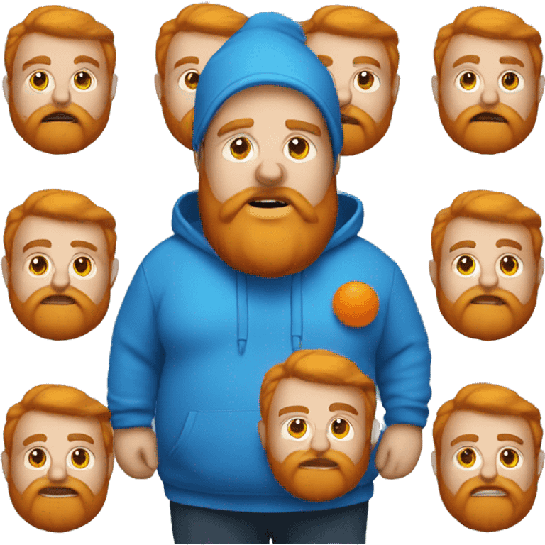 Fat guy with big orange beard wearing blue hoodie emoji