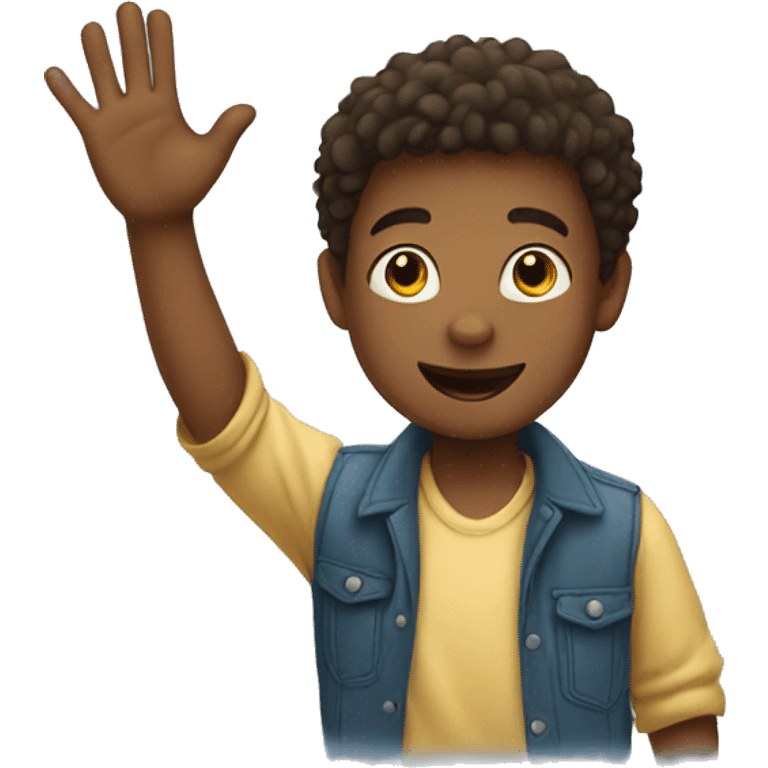 a boy raising hand to welcome everyone  emoji