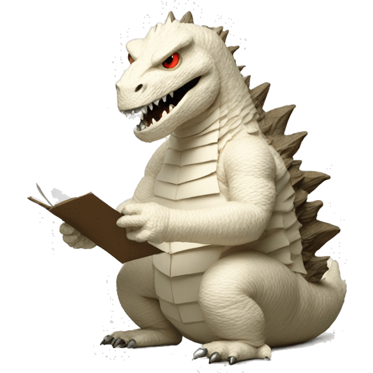 ivory colored paper godzilla taking a test emoji