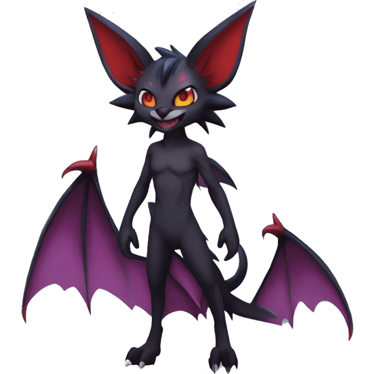  Anthro Kawaii Edgy Cool Vampiric Demonic Beautiful Noivern-Zoroark-Litten with big Bat Ears full body emoji