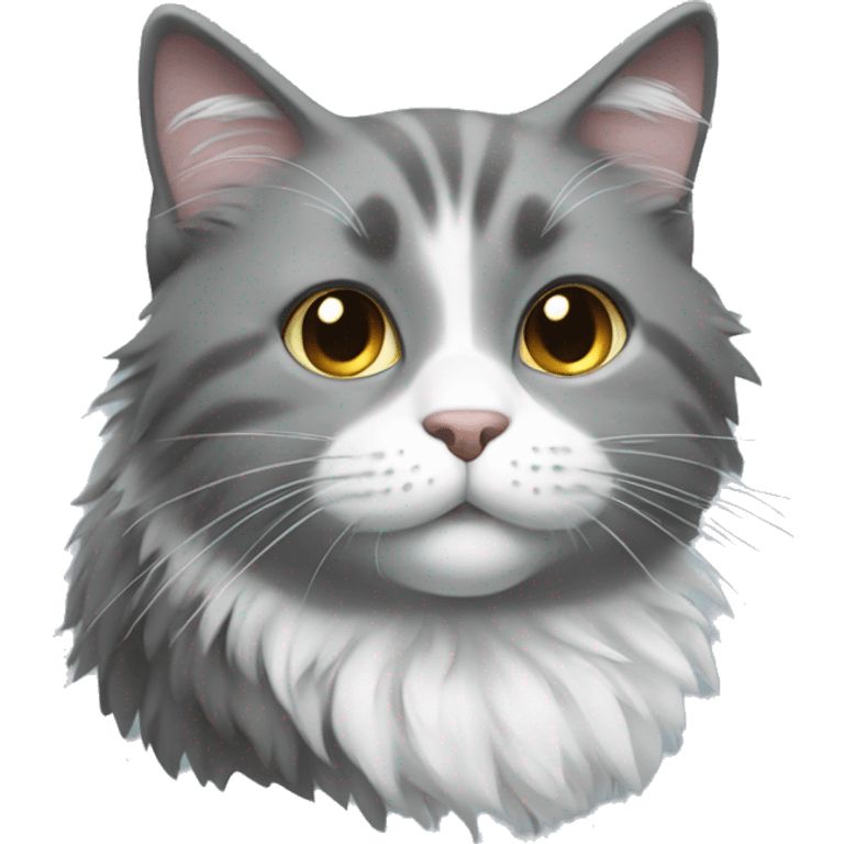 A grey fluffy cat with a white breast emoji