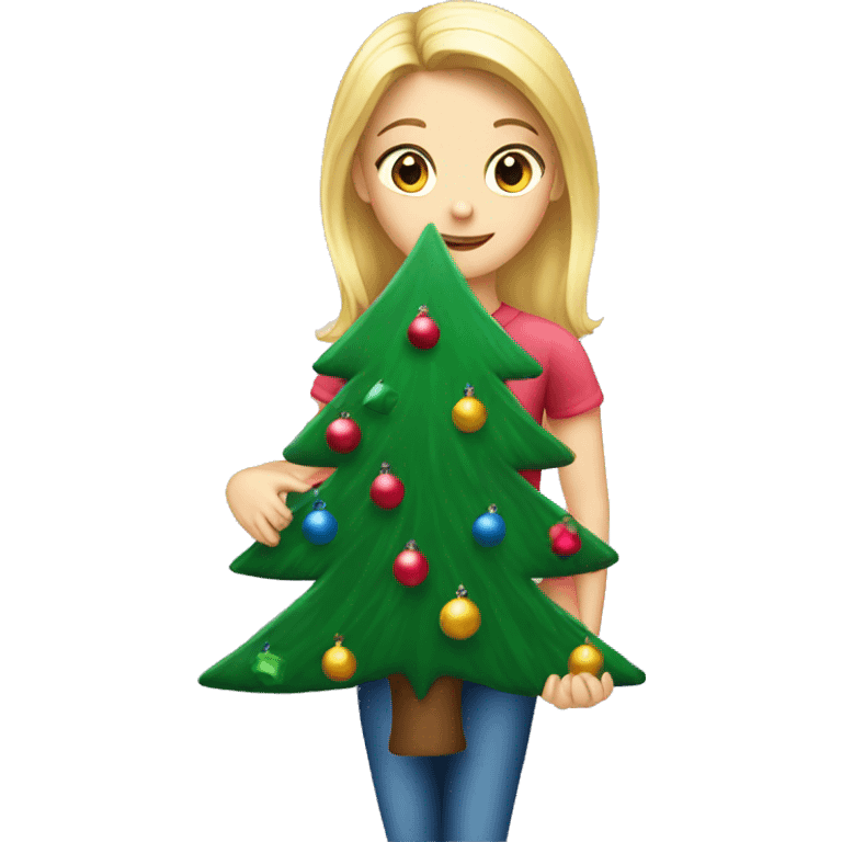 Blond Girl decorating a Christmas tree emoji