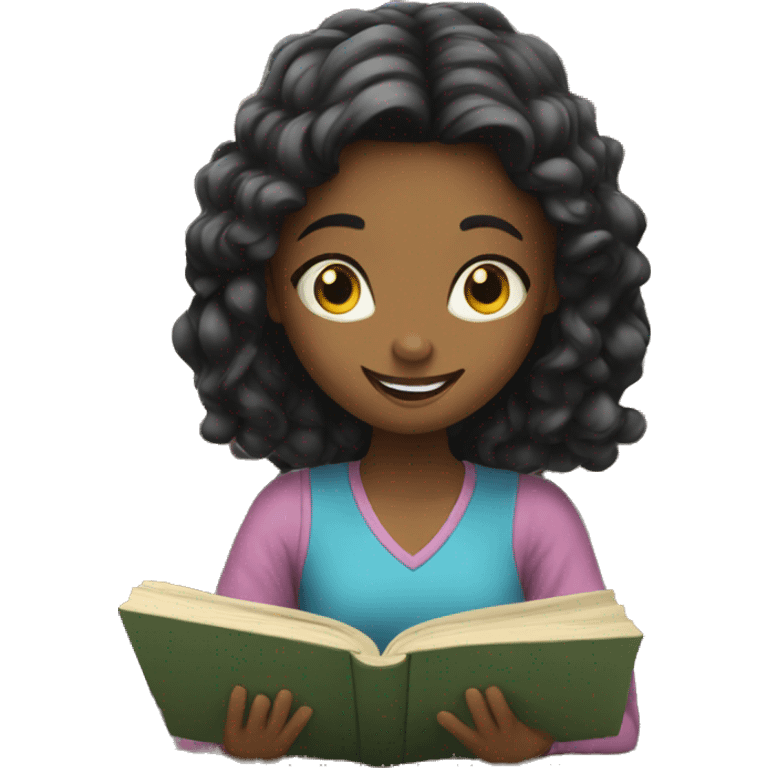 Girl reading book with smile emoji