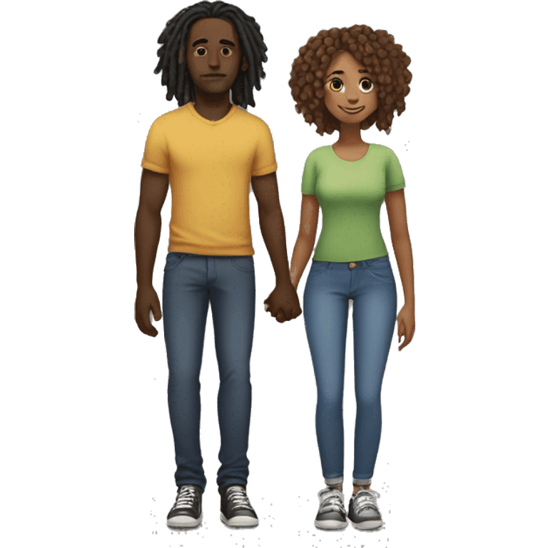 Black guy with dreads and girl with curly hair holding hands emoji