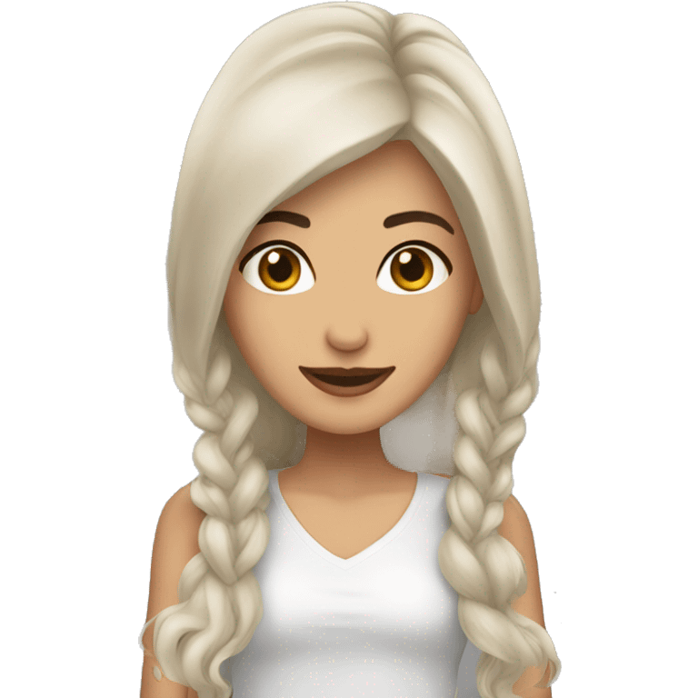 Mujer blanca cabello largo medio cafe emoji