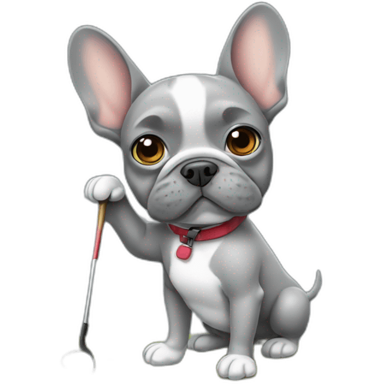 grey frenchie playing golf emoji