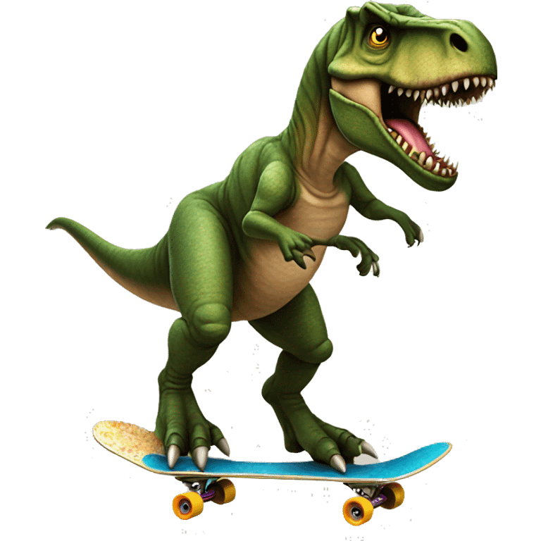 T-Rex on a skateboard doing an Ollie  emoji