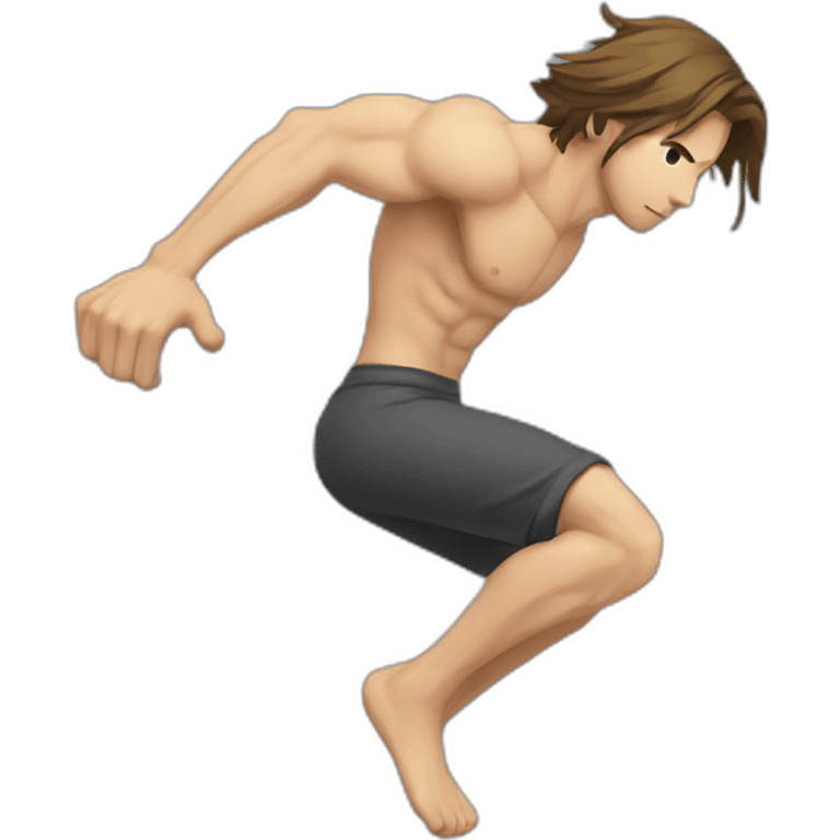 thin parkour guy with long hair and torso emoji