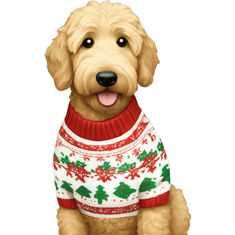 Golden doodle in a Christmas sweater emoji