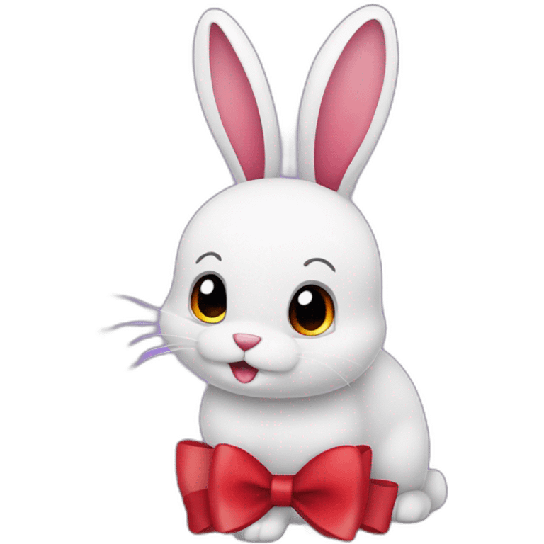 Rabit with body deep purple with red bow emoji