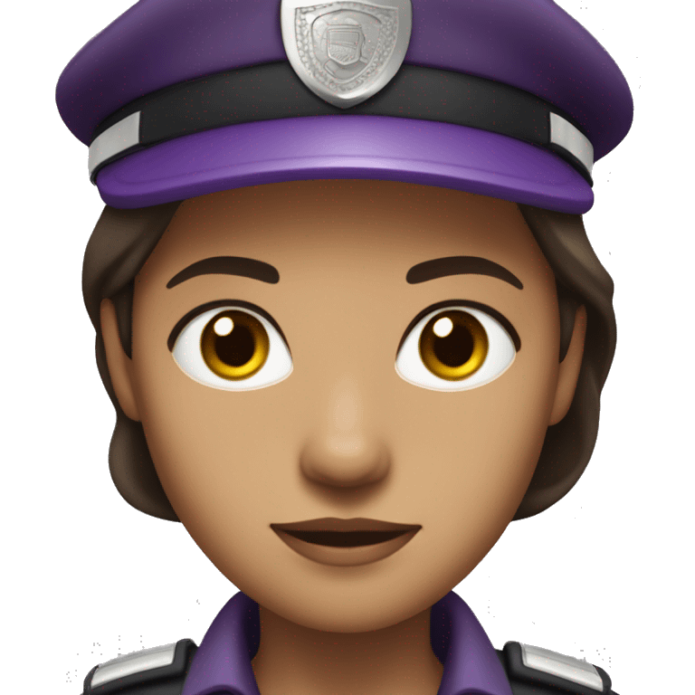 Security guard, woman, dark hair, light brown skin, purple hair, no hat emoji