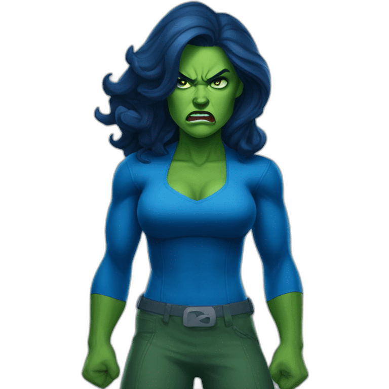 angry she-hulk wearing blue clothes emoji