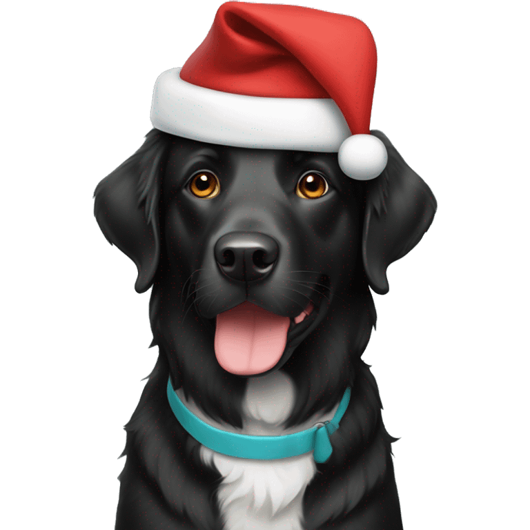 black australian retriever with santa hat and christmas tie emoji